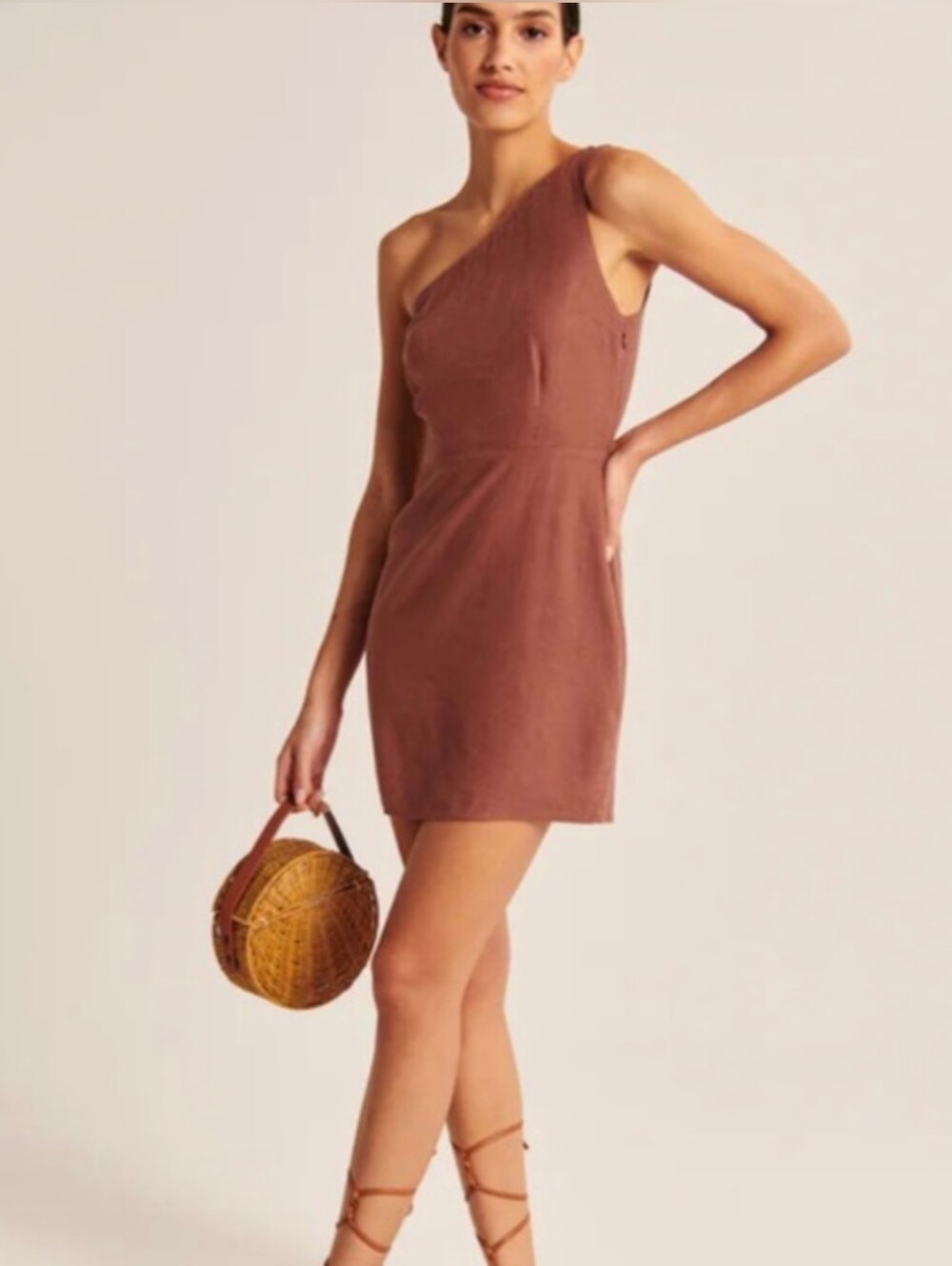 Abercrombie One-Shoulder Mini Linen Dress - Small Tall